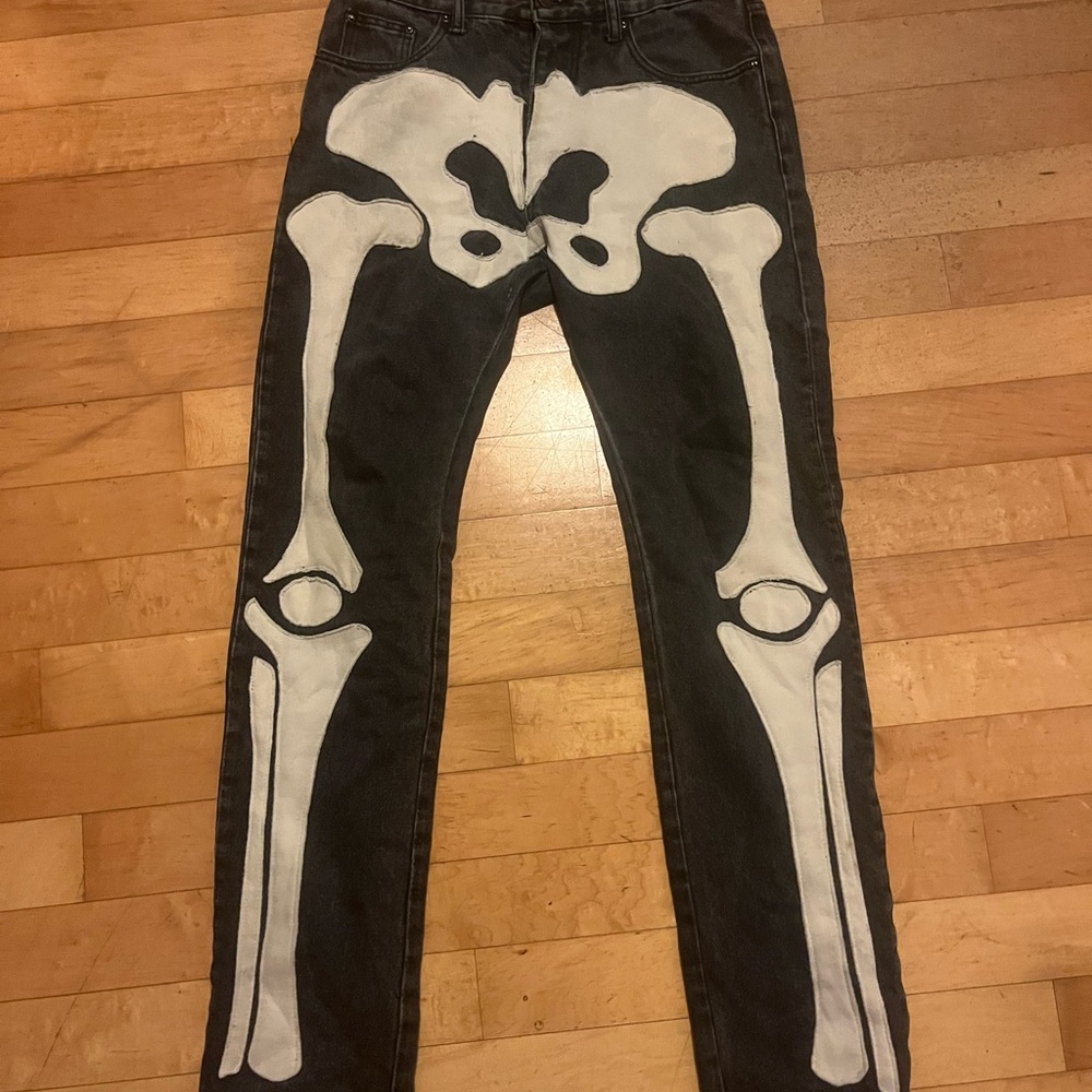 Kapital style Skeleton Print Black Jeans